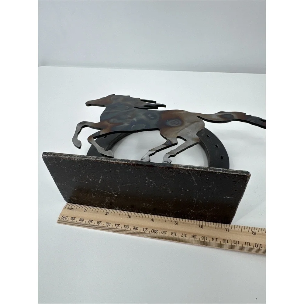 Rustic Torched Metal Horse & Horseshoe display napkin bill holder Western Rodeo